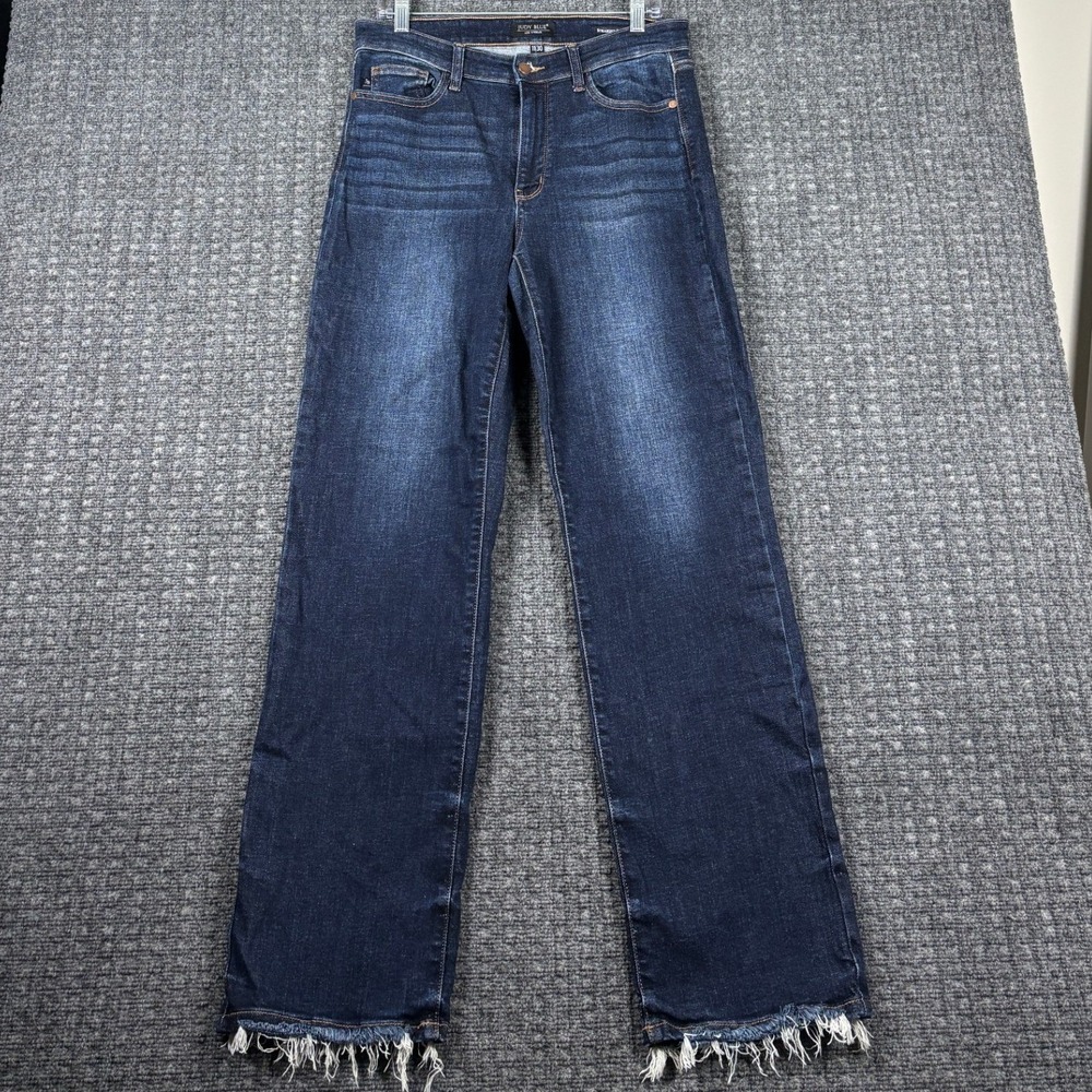 Judy Blue Straight Fit High Rise Frayed Hem Jeans 11/30 Dark Wash JB82622DK